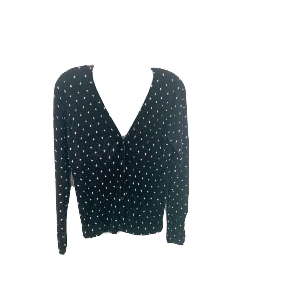 Womens Merona Black With White Diamonds Cardigan Sweater Size Small Petite